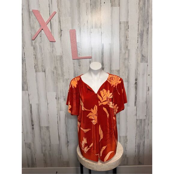 Alfani Red and Orange Floral Blouse - Picture 1 of 7